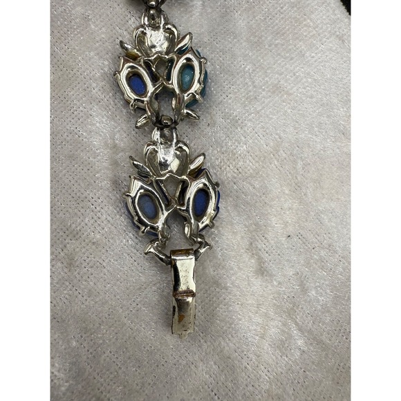 Vintage Silver Tone Bracelet Thermoset Blue Leaf 7.5" - Picture 4 of 8